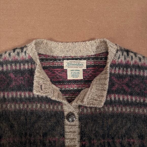 Vintage Wool Blend Striped Button Cardigan Sweater St Johns Bay L Made in USA - Picture 6 of 8